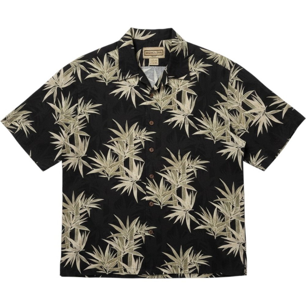 Jamaica Jaxx Men's XL Silk Tropical Floral Shirt Black Short‎ Sleeve Button-Up
